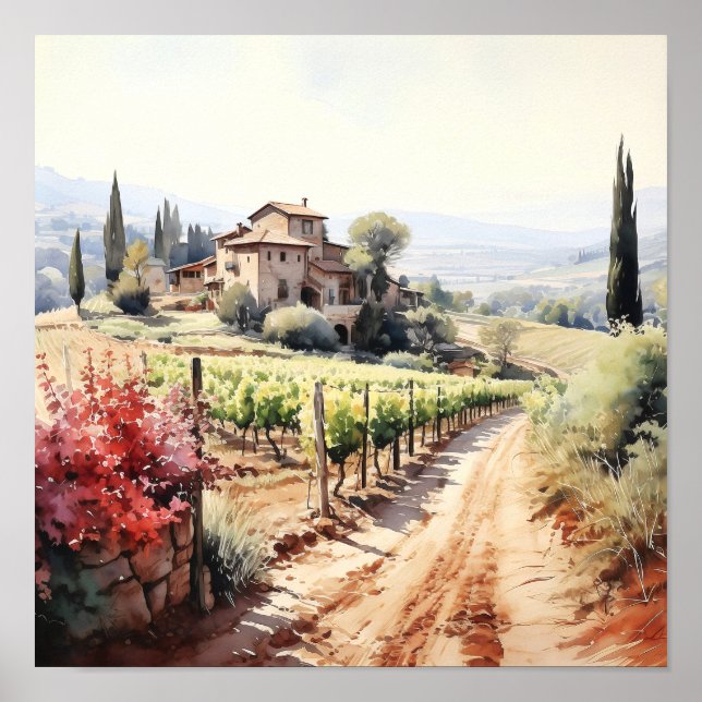 Poster Toscane Aquarelle Art (Devant)