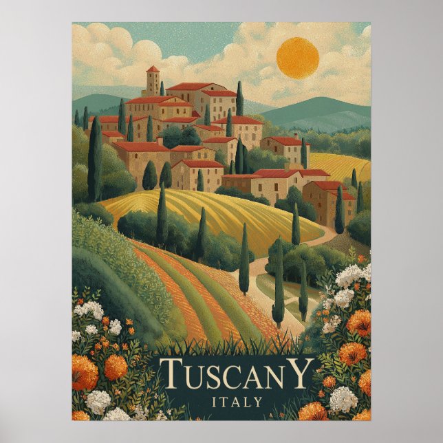 Poster Toscane au coucher du soleil - Italie Voyage (Devant)