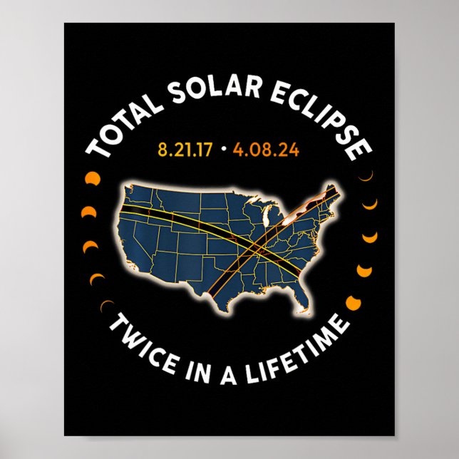 Poster Total Éclipse Solaire 2024 Deux Fois Dans Une Vie  (Devant)