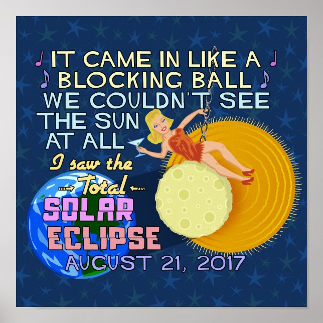 Poster Total Éclipse Solaire Août 21 2017 Amusant América (Devant)