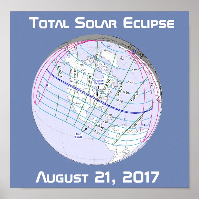 Poster Total Solaire Eclipse 2017 Global Path (Devant)