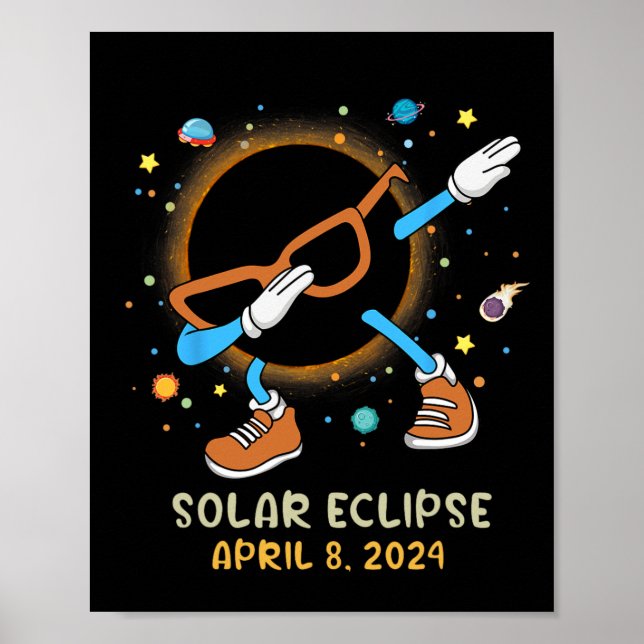 Poster Total Solaire Eclipse 2024 Fun Dabbing Pour Enfant (Devant)
