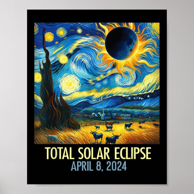 Poster Total Solaire Eclipse 2024 Starry Night Van Gogh T (Devant)