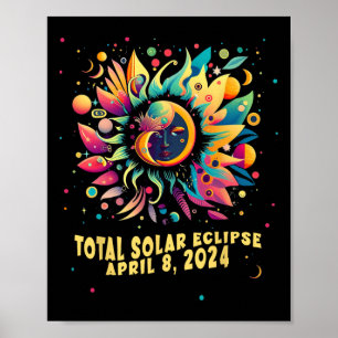 Poster Total Solaire Eclipse Avril 2024 Hippie Pop Art