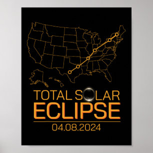 Poster Total Solaire Eclipse Avril 8 2024 Usa Carte Total