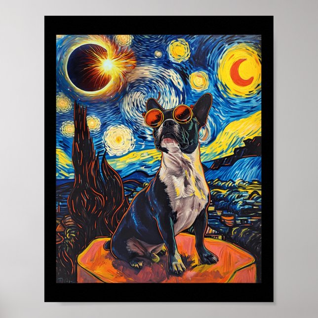 Poster Total Solaire Eclipse Boston Terrier Chien (Devant)