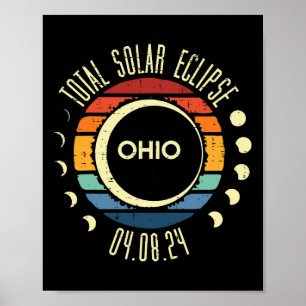 Poster Total Solaire Eclipse Ohio Sunset Retro 04.08.24 H