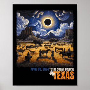 Poster Total Solaire Eclipse Rétro 8 avril 2024 Astronomi