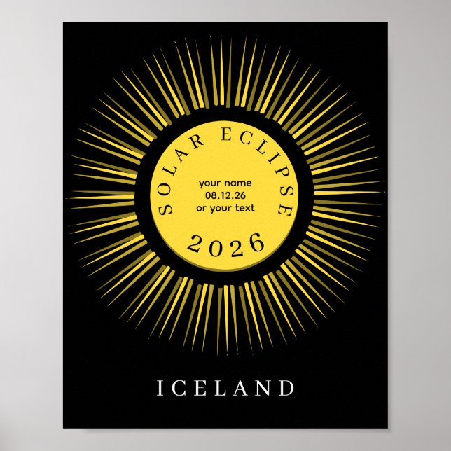 Poster Total solar eclipse August 2026 text personalized (Devant)