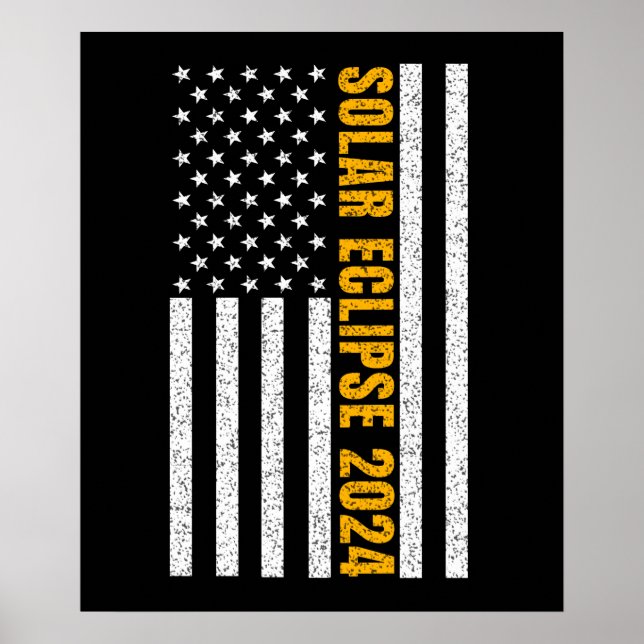 Poster Total Solar Eclipse USA 8 avril 2024 Drapeau améri (Devant)