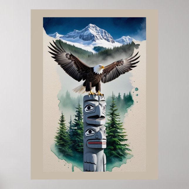 Poster Totem haïda et aigle chauve (Devant)