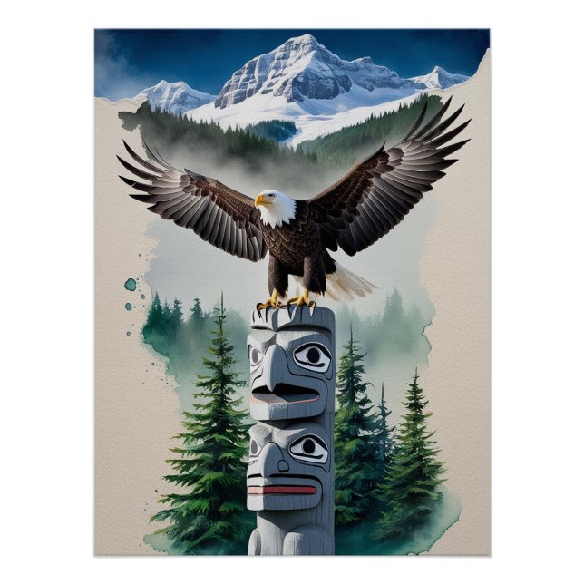Poster Totem haïda et aigle chauve (Devant)