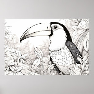 Poster Toucan Nature paisible Prairie Dessin d'art