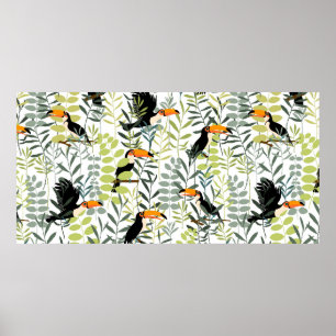 Poster Toucans en feuilles verts et branches sans soudure
