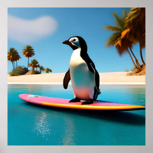 Poster Touche de charme tropical surf paradis de pingouin