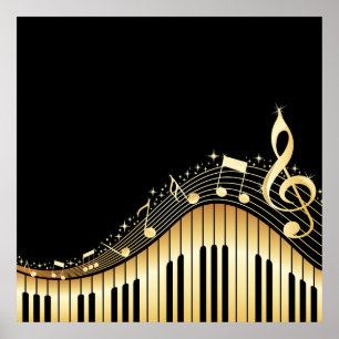 Poster Touches de musique noir et or Cool