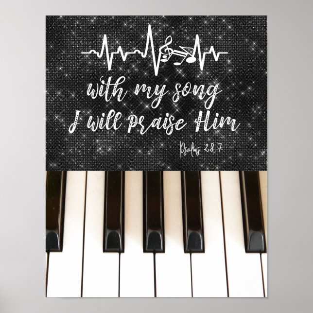 Poster Touches de piano avec Psaumes Bible Verse (Devant)