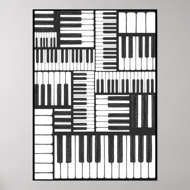 Poster Touches de piano en Charcoal Music Art Print (Devant)