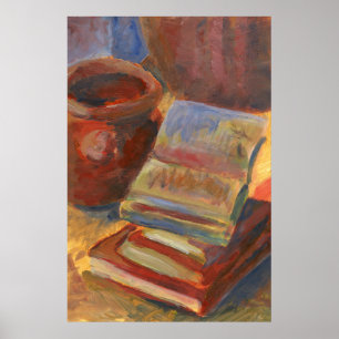 Poster Toujours la vie avec des livres à lire la peinture