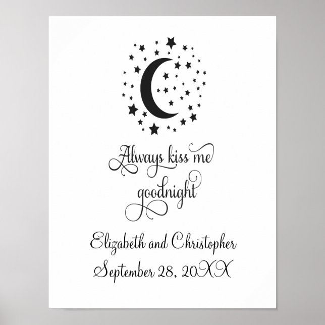 Poster Toujours Me Embrasser Bonne Nuit Cadeau Mariage (Devant)