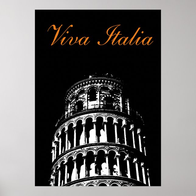 Poster Tour Blanche Noir de Pise Italie Voyage (Devant)