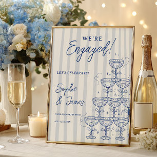 Poster Tour de champagne bleu Engagement Mariage Bienvenu