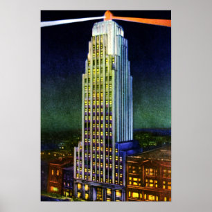 Poster Tour de Fort Wayne Indiana Lincoln la nuit