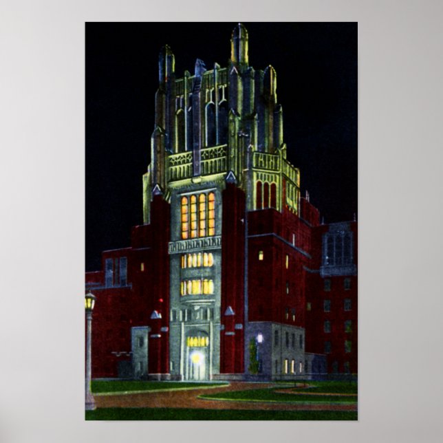 Poster Tour de l'hôpital Iowa de Iowa la nuit (Devant)