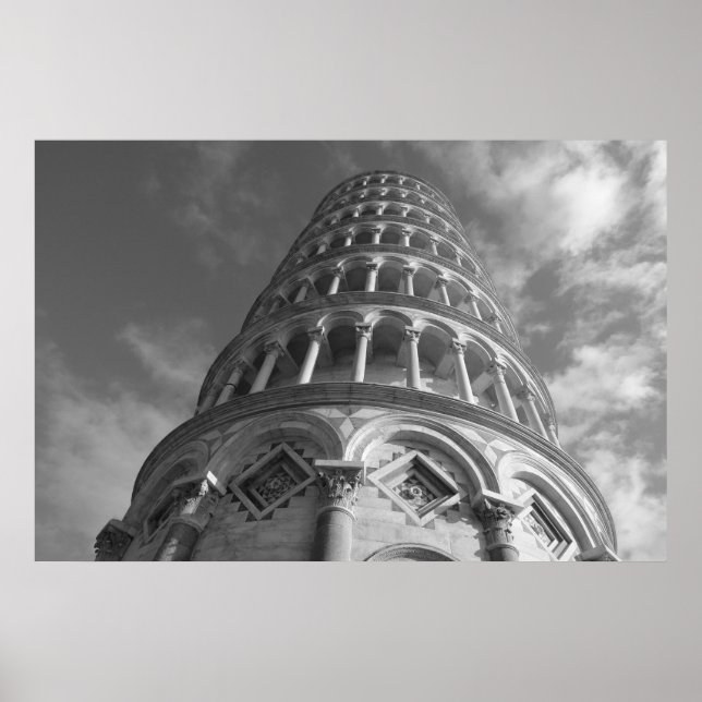 Poster Tour de Pise en noir et blanc Italie (Devant)