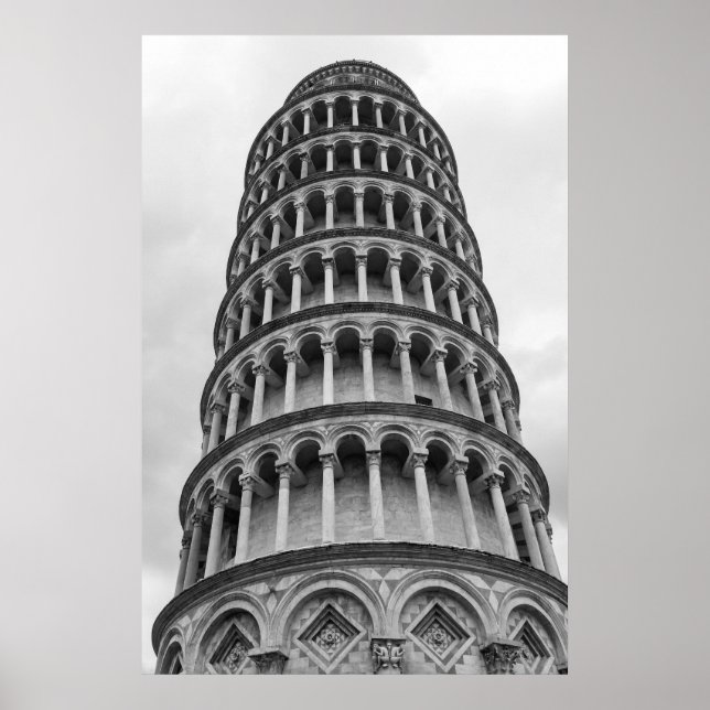 Poster Tour de Pise en noir et blanc Italie (Devant)