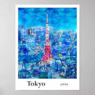 Poster Tour de Tokyo Japon Aquarelle Voyage Main tirée