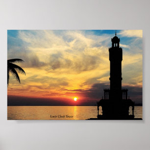 Poster Tour d'horloge d'Izmir, coucher de soleil Turquie
