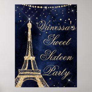 Poster Tour Eiffel chic or doux 16 signe de bienvenue