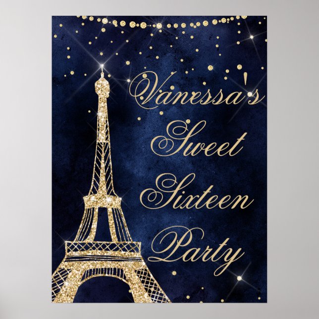 Poster Tour Eiffel chic or doux 16 signe de bienvenue (Devant)