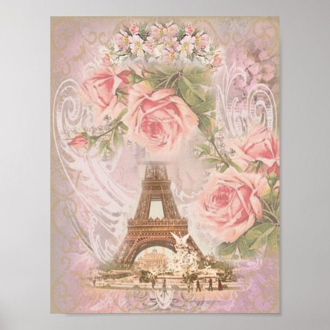 Poster Tour Eiffel Chic Shabby et Roses (Devant)