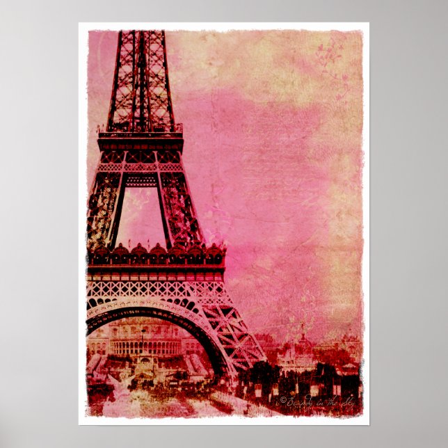 Poster Tour Eiffel Coucher de soleil rose Vintage (Devant)