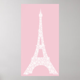 Poster Tour Eiffel Cristaux Swarovski rose blanc Paris