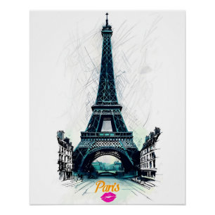 Poster Tour Eiffel croquis impression, dessin au trait, P