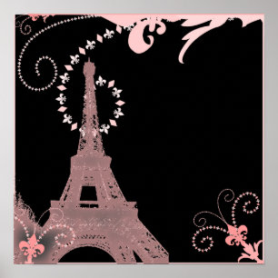 Poster tour eiffel de paris rose et noir