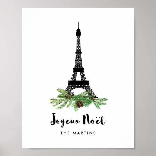 Poster Tour Eiffel et Pine | Moderne Joyeux Noel (Devant)