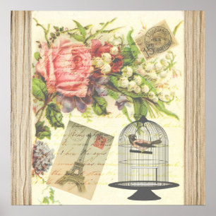 Poster Tour Eiffel floral de Paris de Français d'oiseau