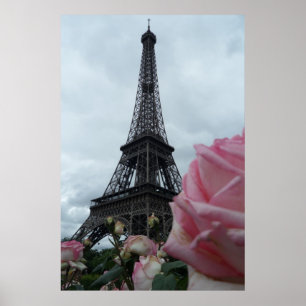 Poster Tour Eiffel magnifique avec les roses roses Paris