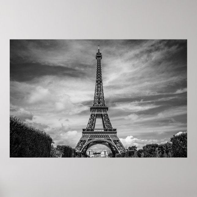Poster Tour Eiffel Noir Blanc Paris Europe Voyage (Devant)