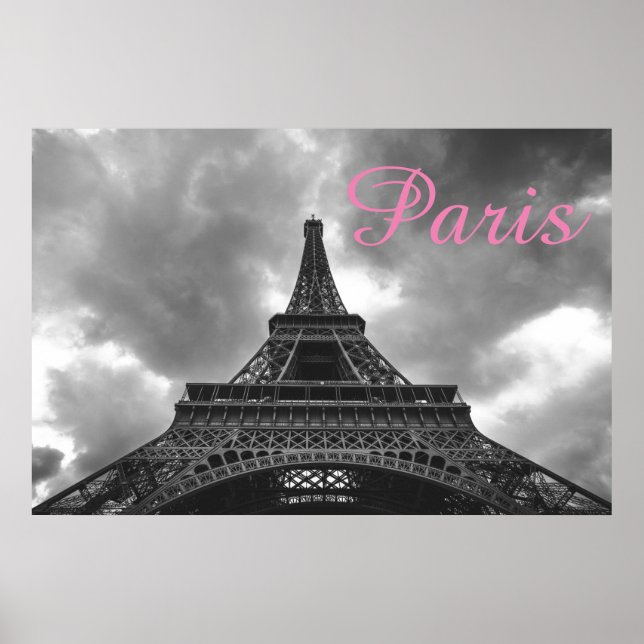 Poster Tour Eiffel Noir Blanc Paris Romantique Ville d'Am (Devant)