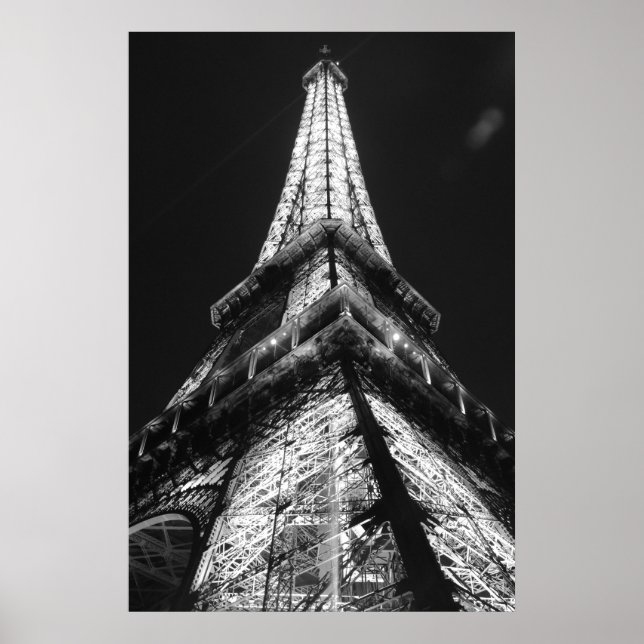 Poster Tour Eiffel noire et blanche à Paris de nuit (Devant)