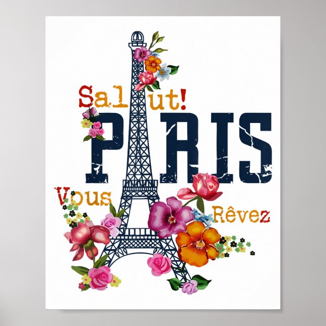 Poster Tour Eiffel Paris Chemise Salut Flower Paris Fra (Devant)