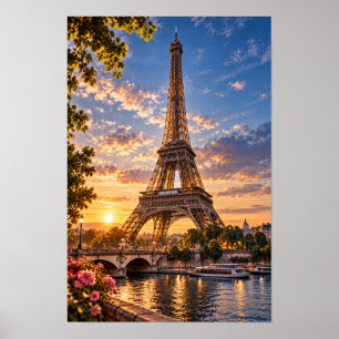 Poster Tour Eiffel Paris Coucher de Soleil Seine Rivière