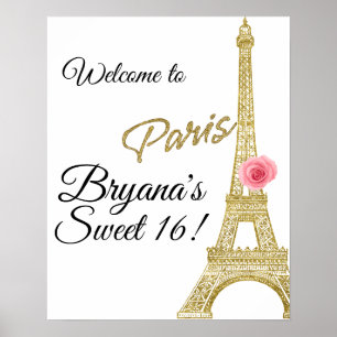 Poster Tour Eiffel Paris Étincelle Or Rose Rose France