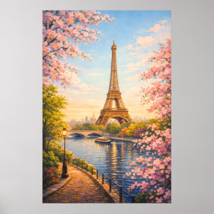 Poster Tour Eiffel Paris France Cerisiers en Fleurs Vinta