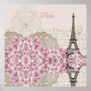 Poster Tour Eiffel, Paris Magnolia Rose